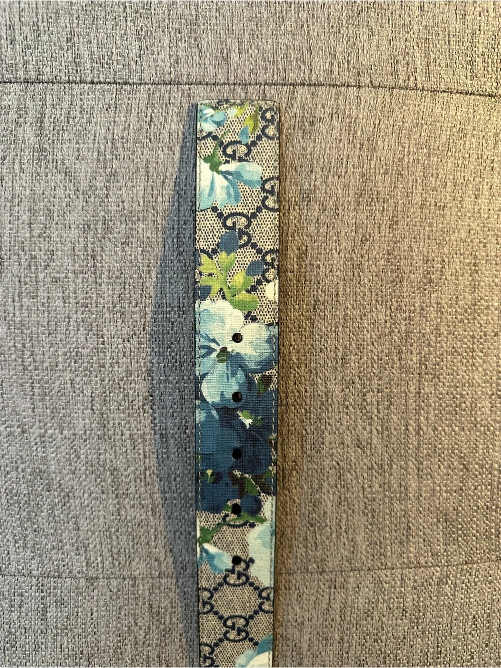 Authentic Gucci GG Blooms Blue and Green Floral Canvas Belt with Silver Buckle